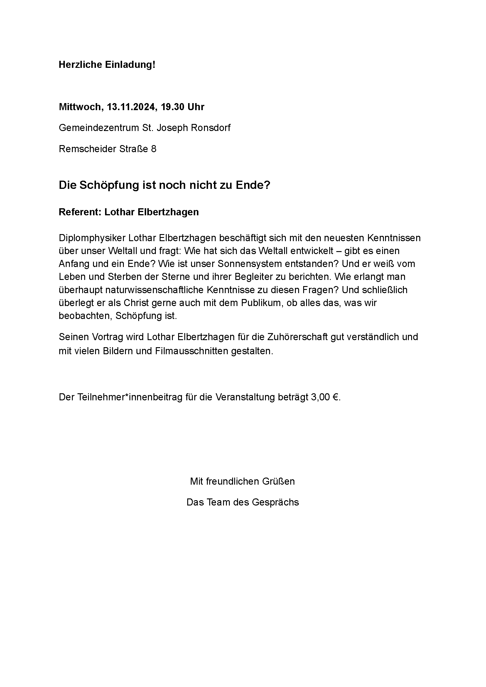 Einladung zur nächsten Veranstaltung "Das Gespräch"